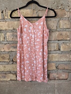 ​Aerie Pink Floral Button-Front Mini Dress - Smocked Back - Size Medium